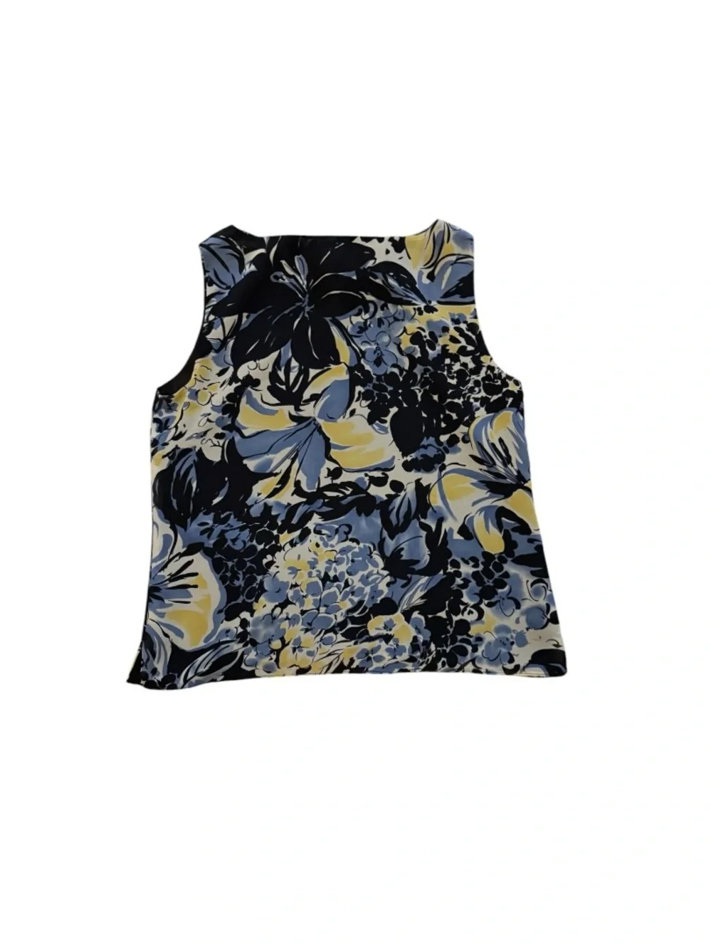 Kasper Navy, Blue & Yellow Floral Tie-Neck Shell Top - Picture 2 of 5